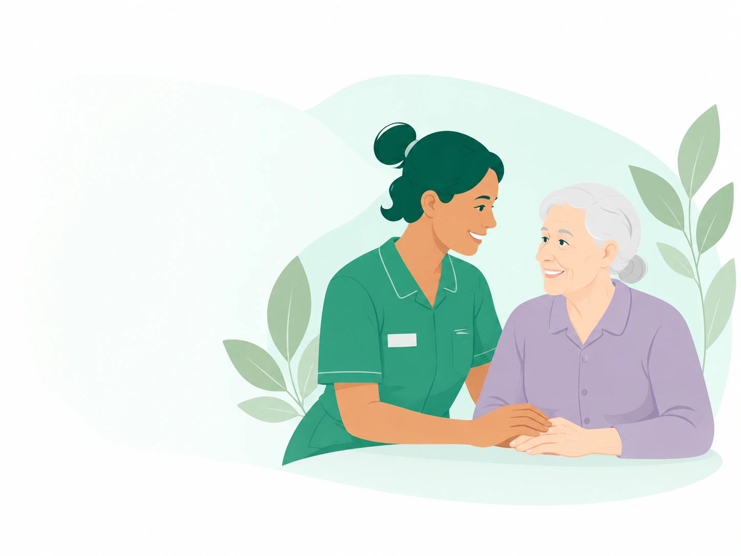 Illustration of a support worker beside an older woman